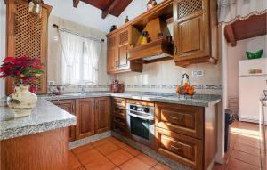 una cucina con armadi in legno e piano cottura. di Pet Friendly Home In Peaflor With Wifi a Peñaflor