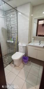 a bathroom with a toilet and a sink and a shower at 回家民宿 in Dubai