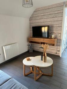Televízia a/alebo spoločenská miestnosť v ubytovaní Le cottage de L’héron