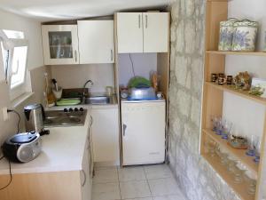 a small kitchen with a sink and a refrigerator at Apartment Cacini Dvori in Lastovo