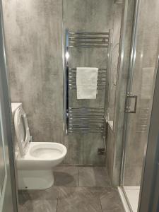 a bathroom with a toilet and a shower at The Victoria Hotel in York