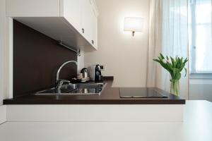 eine Küche mit einer Spüle und einer Arbeitsplatte in der Unterkunft La Canonica Suite Apartments New Location in Trient