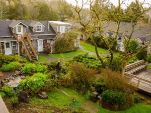 an aerial view of a house with a garden at Ecola Creek Lodge in Cannon Beach