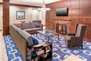 a living room with a couch and a fireplace at Residence Inn by Marriott Dallas Plano/Richardson in Plano