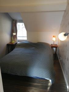 ein Schlafzimmer mit einem Bett und zwei Lampen an Tischen in der Unterkunft Mer&Campagne Wimille in Wimille