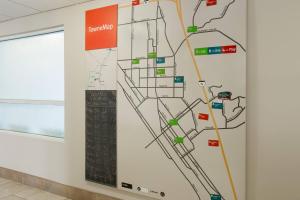 a wall mural of a subway map at TownePlace Suites Pocatello in Pocatello