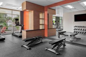 a gym with a row of treadmills and machines at TownePlace Suites by Marriott Loveland Fort Collins in Loveland