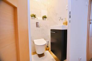 a bathroom with a toilet and a sink at Horyzont by 3City Rentals in Gdynia