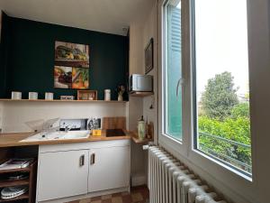 a kitchen with a sink and a window at La Maison de l'Espérance in Tours