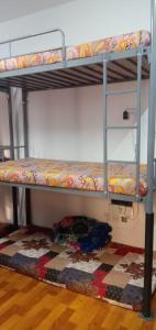 two bunk beds in a room with a rug at Dormitory bed space in a shared room in Sharjah
