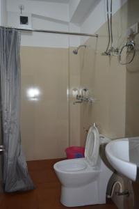 a bathroom with a toilet and a sink and a shower at Juniper Residency Hotel in Namchi