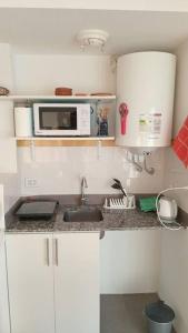 a small kitchen with a sink and a microwave at Departamento en Recoleta con Balcon Terraza in Buenos Aires