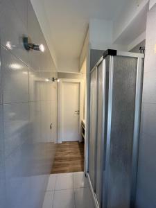 a bathroom with a shower and a walk in showeroser at La maison di Roberto in La Spezia