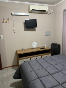 a bedroom with a bed and a desk with a tv at ALBORES DE UCO in La Consulta