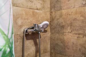 ducha con cabezal de ducha en la pared en FOREST&LAKE COTTAGES en Virpazar