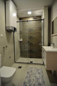 een badkamer met een douche, een toilet en een wastafel bij Honey 1 Apartmani Loznica in Loznica