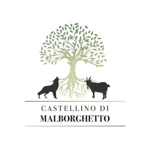 un logotipo para una empresa manufacturera con un árbol y dos gatos en Castellino di Malborghetto, en Montelupo Fiorentino
