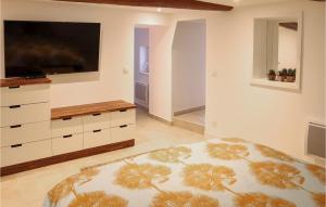 a bedroom with a large flat screen tv on a wall at Gorgeous Apartment In Villes Sur Auzon With Wifi in Villes-sur-Auzon