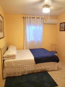 Un dormitorio con una cama grande y una ventana en Kaylavill, en Nassau
