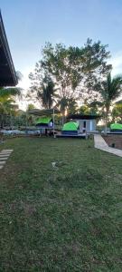 a park with two green tents in the grass at Tranquille Campsite in San Isidro