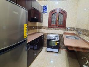 The royal flat for rent في Al Qurnah: مطبخ صغير مع موقد ومغسلة