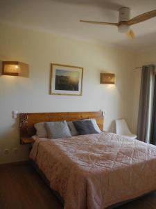 a bedroom with a large bed and a ceiling fan at Panorama Apartment Sagres *Pool* in Sagres