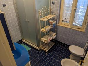 La petite salle de bains est pourvue d'une douche et de toilettes. dans l'établissement Relax vicino Ascoli Piceno, à Ascoli Piceno