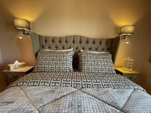 ein Schlafzimmer mit einem großen Bett mit zwei Kissen in der Unterkunft Traditional Villa Mandola in Kefalonia