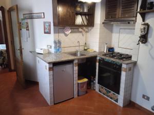 eine kleine Küche mit einer Spüle und einem Herd in der Unterkunft La casa di Daisy in Pitigliano