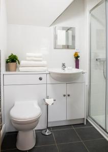 a white bathroom with a toilet and a sink at Ben Cruachan Inn in Loch Awe