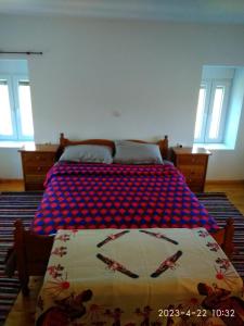 a bedroom with a bed with a red and blue blanket at Charlami's Mansion in Polýdroson