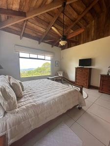een slaapkamer met een groot bed en een raam bij Casa areno lodge in Bijagua