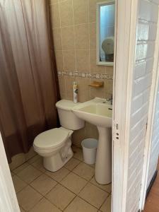 La salle de bains est pourvue de toilettes et d'un lavabo. dans l'établissement Casa en sector residencial, à Arauco