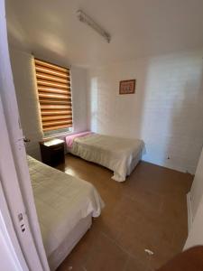 Cette chambre comprend 2 lits et une fenêtre. dans l'établissement Casa en sector residencial, à Arauco