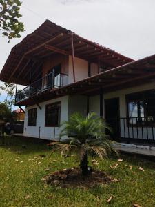 een huis met een palmboom ervoor bij Quinta Felicidad in Pedro Vicente Maldonado