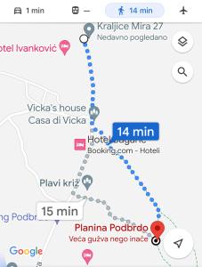 um mapa de um passeio pela pizzaria mafiaazaazaazazazaza em Maća i Ante Pavlović em Medjugorje
