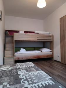 Un pat sau paturi într-o cameră la Rodinný apartmán Lucie v blízkosti Wellness hotelu ve Frymburku