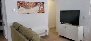 sala de estar con sofá y TV de pantalla plana en APARTAMENTOS IGLESIA DE SANTIAGo II, en Jerez de la Frontera