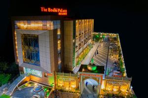 an aerial view of a building at night at THE BODHI PALACE RESORT in Bodh Gaya
