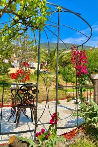 um banco sentado num jardim com flores em Villa Canarias em Saint-Jeannet