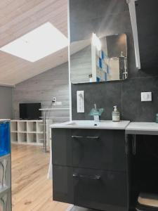 a bathroom with a sink and a mirror at Duplex atypique 20’ de toulouse in Léguevin