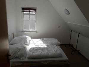 a bedroom with two beds and a window at Ferinwohnung an der Promnitz Radeburg in Radeburg