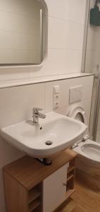 a bathroom with a white sink and a toilet at Ferienwohnung-Vogl in Viechtach