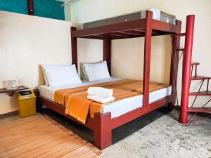 a bedroom with a bunk bed with a ladder at Lexias Hostel and Workspace - Siargao in Catagnan