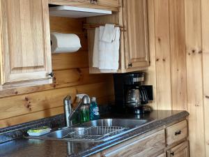a kitchen with a sink and a coffee maker at Gray Ghost Camps in Rockwood