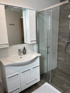 a bathroom with a white sink and a shower at Apartment Irene in Vir