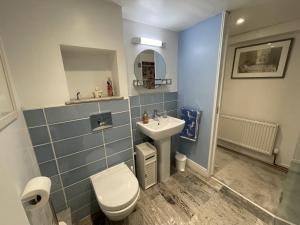 a bathroom with a toilet and a sink at Rivulet Cottage in Pateley Bridge