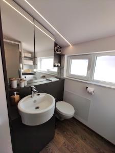 a bathroom with a sink and a toilet at Possegger Hideaways in Zödl