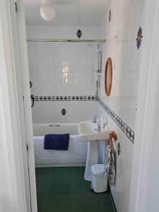 a bathroom with a tub and a sink and a bath tub at Eanymore Farm Cottage in Donegal