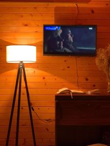 Ljubovija的住宿－Drinka，房间里的一盏灯和一台电视机
